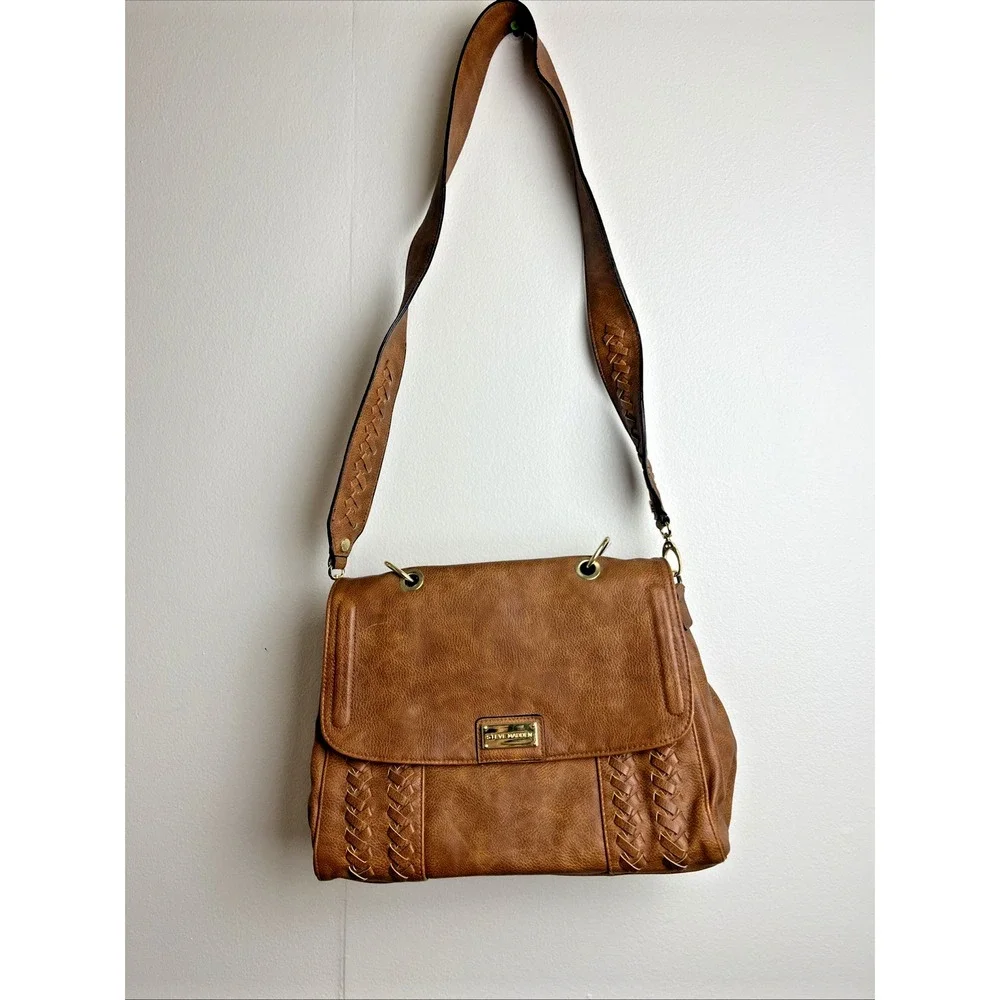 Steve Madden Handbag Vegan Leather Bag Brown Purse CrossBody + Handle Boho Hippy